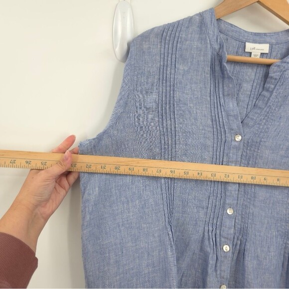 J.Jill 100% Linen Pintuck Tunic Top Button Front Roll-Tab Sleeve Blue Love Linen - Picture 12 of 15